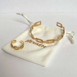 18k yellow gold-plated link ring and bracelet set
